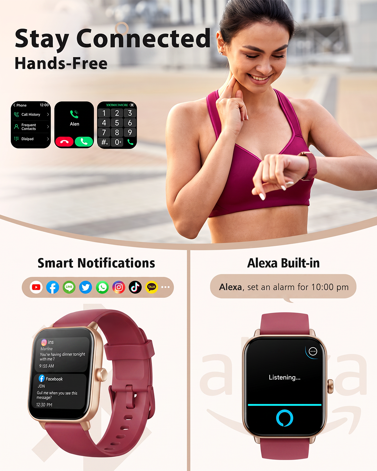 ACHOICE 1.85"HD Smart Watch for Women Men, Fits for Android and iPhone, 120+ Sports Mode Fitness Tracker, Smartwatch with Bluetooth Call/Answer, Alexa Built-in, IP68 Waterproof, for Gift Red