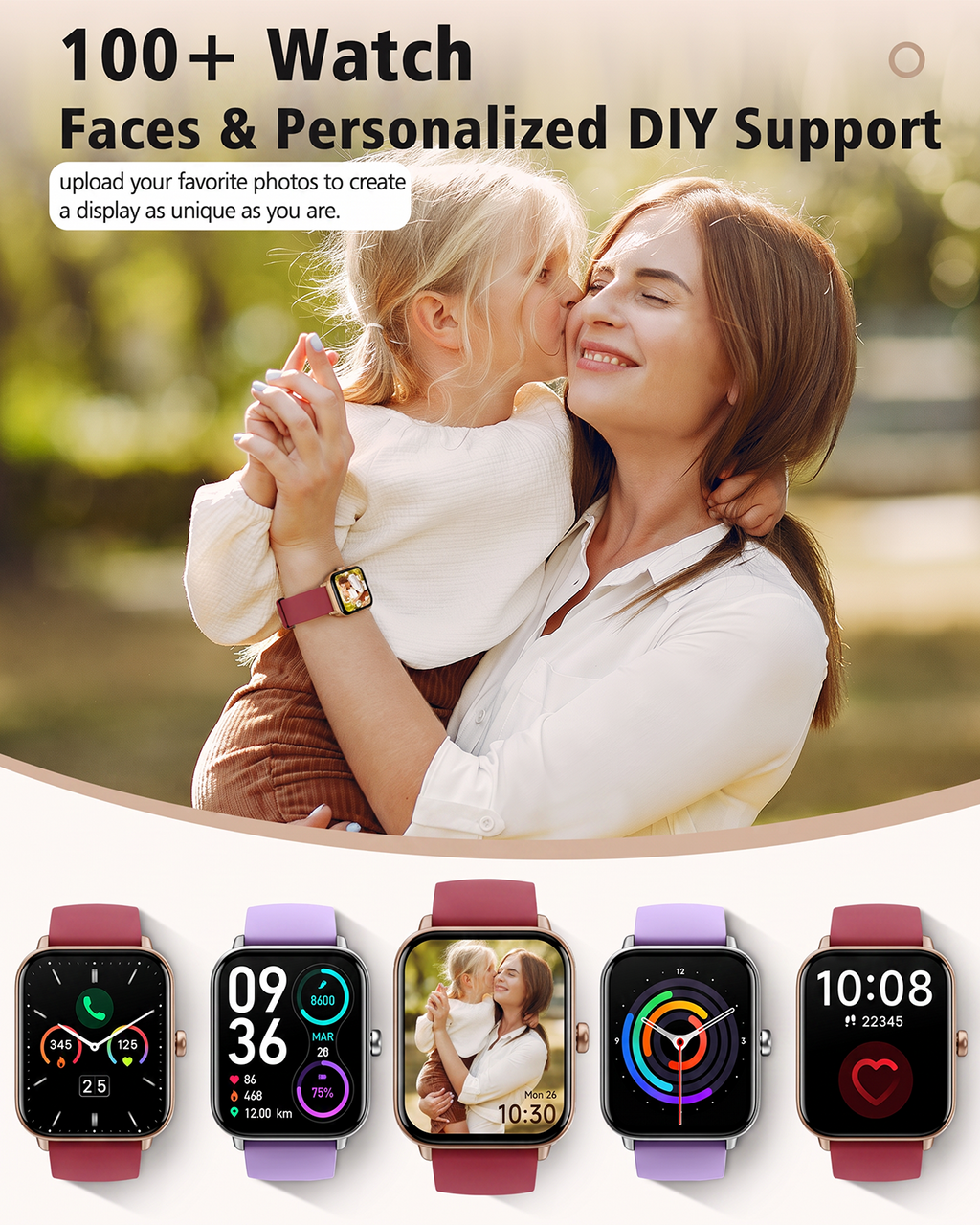 ACHOICE 1.85"HD Smart Watch for Women Men, Fits for Android and iPhone, 120+ Sports Mode Fitness Tracker, Smartwatch with Bluetooth Call/Answer, Alexa Built-in, IP68 Waterproof, for Gift Red