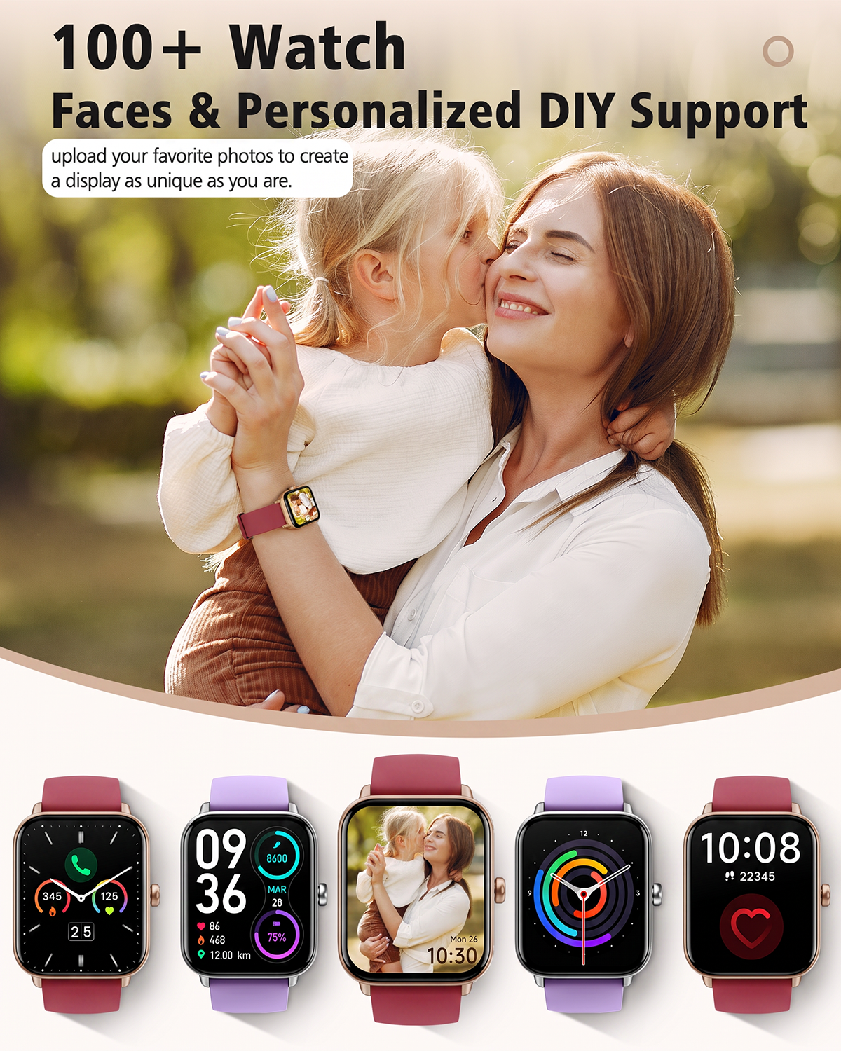 ACHOICE 1.85"HD Smart Watch for Women Men, Fits for Android and iPhone, 120+ Sports Mode Fitness Tracker, Smartwatch with Bluetooth Call/Answer, Alexa Built-in, IP68 Waterproof, for Gift Red