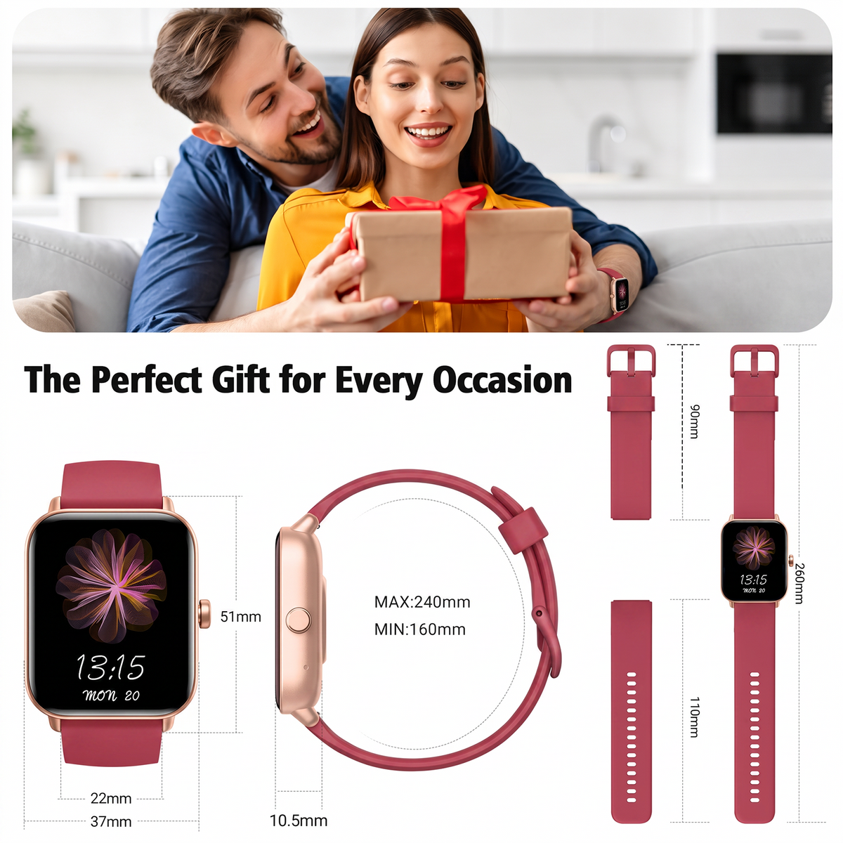 ACHOICE 1.85"HD Smart Watch for Women Men, Fits for Android and iPhone, 120+ Sports Mode Fitness Tracker, Smartwatch with Bluetooth Call/Answer, Alexa Built-in, IP68 Waterproof, for Gift Red