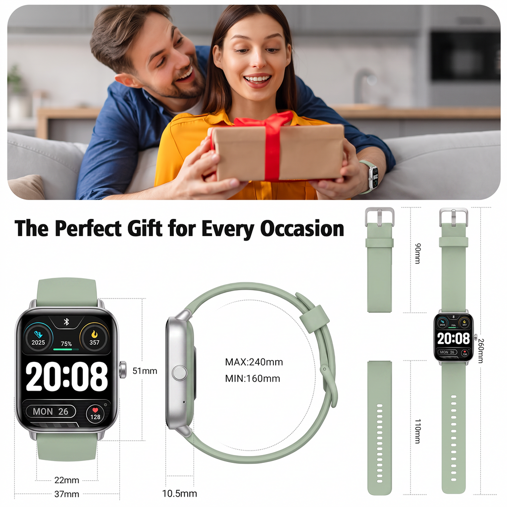 ACHOICE 1.85"HD Smart Watch for Women Men, Fits for Android and iPhone, 120+ Sports Mode Fitness Tracker, Smartwatch with Bluetooth Call/Answer, Alexa Built-in, IP68 Waterproof, for Gift Green