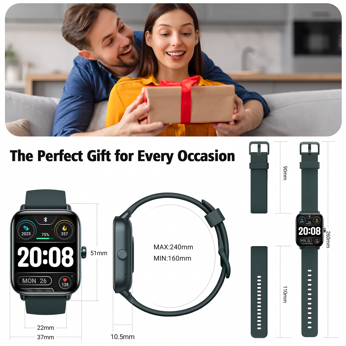 ACHOICE 1.85"HD Smart Watch for Men Women, Fits for Android and iPhone, 120+ Sports Mode Fitness Tracker, Smartwatch with Bluetooth Call/Answer, Alexa Built-in, IP68 Waterproof, for Gift Deep Green