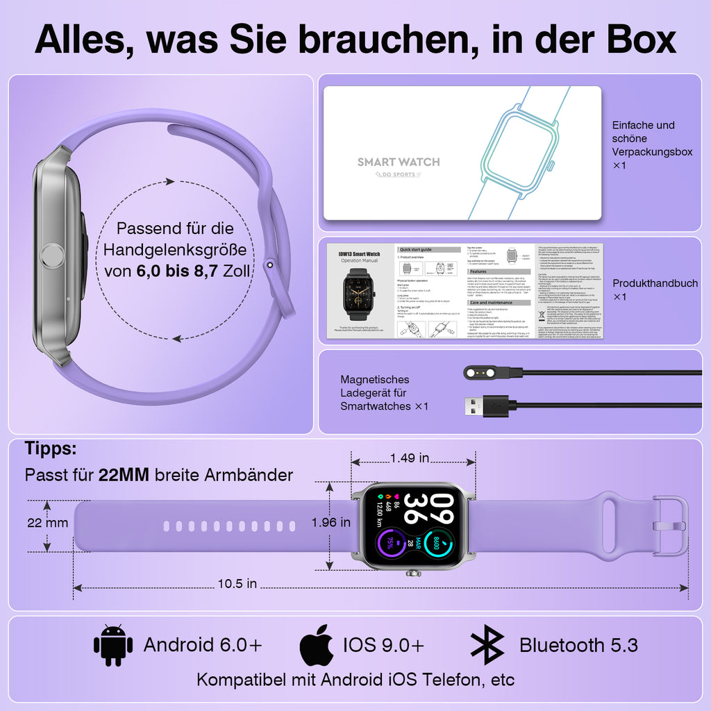 ACHOICE 1.8" Smart Watch for Women Men, Fits for Android and iPhone, Fitness Tracker with Bluetooth Call, Smartwatch with Alexa Built-in, 105+ Workout Tracker, IP68 Waterproof, for Gift Purple