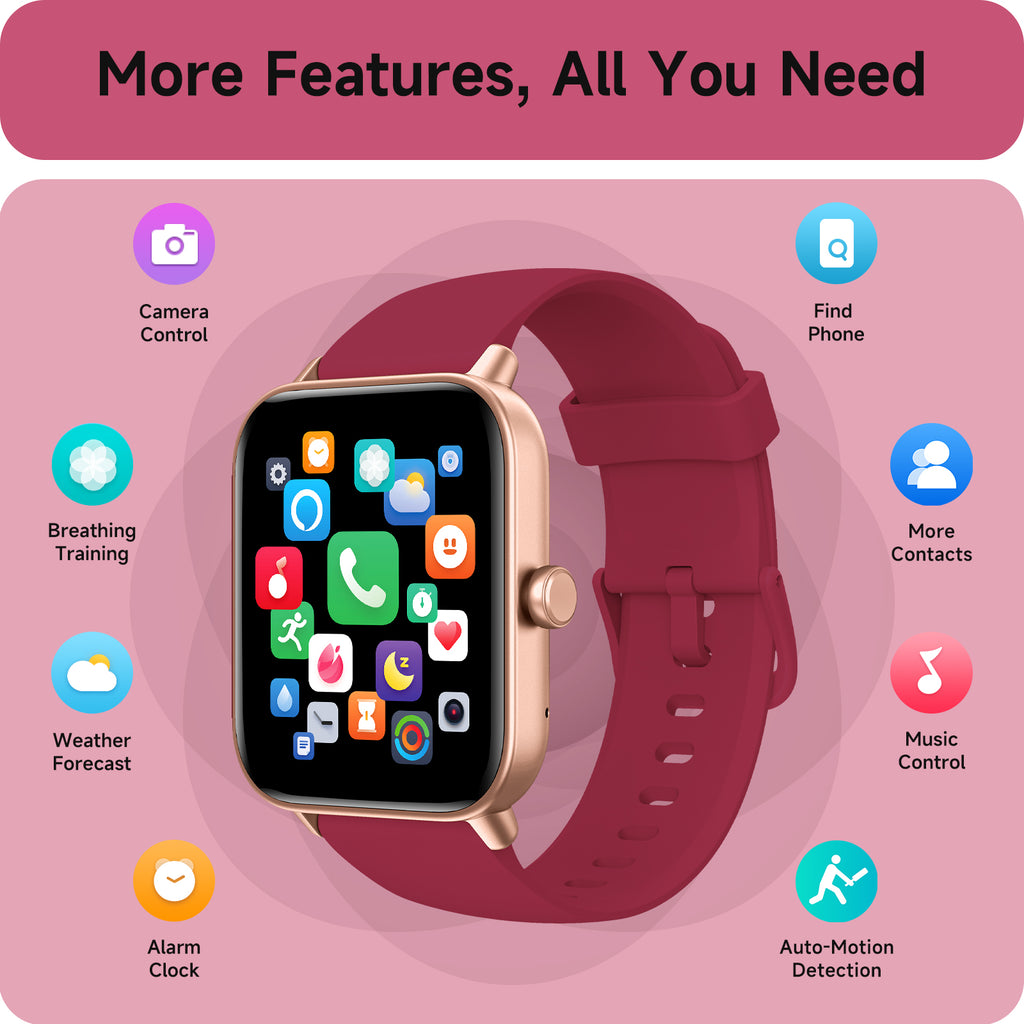 ACHOICE 1.85"HD Smart Watch for Women Men, Fits for Android and iPhone, 120+ Sports Mode Fitness Tracker, Smartwatch with Bluetooth Call/Answer, Alexa Built-in, IP68 Waterproof, for Gift Red