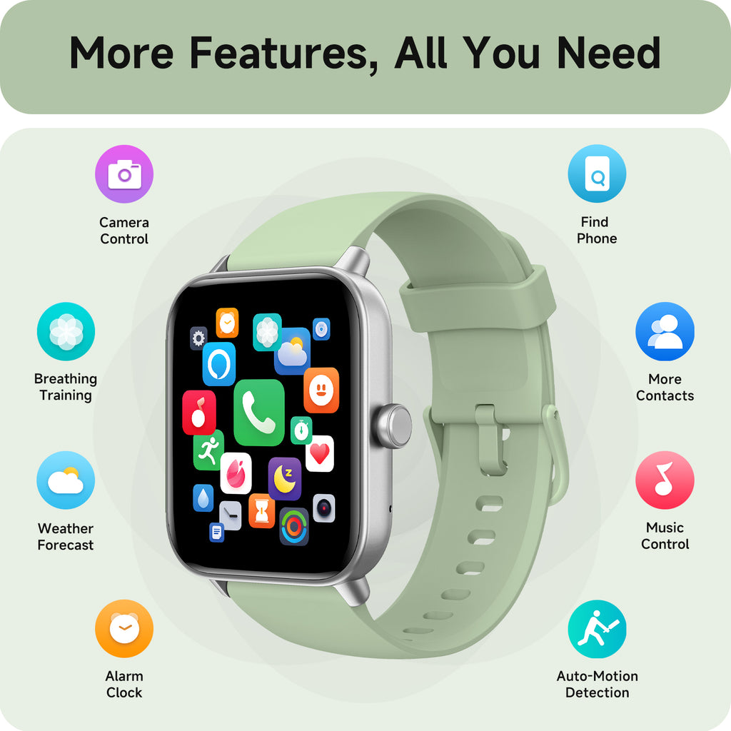 ACHOICE 1.85"HD Smart Watch for Women Men, Fits for Android and iPhone, 120+ Sports Mode Fitness Tracker, Smartwatch with Bluetooth Call/Answer, Alexa Built-in, IP68 Waterproof, for Gift Green