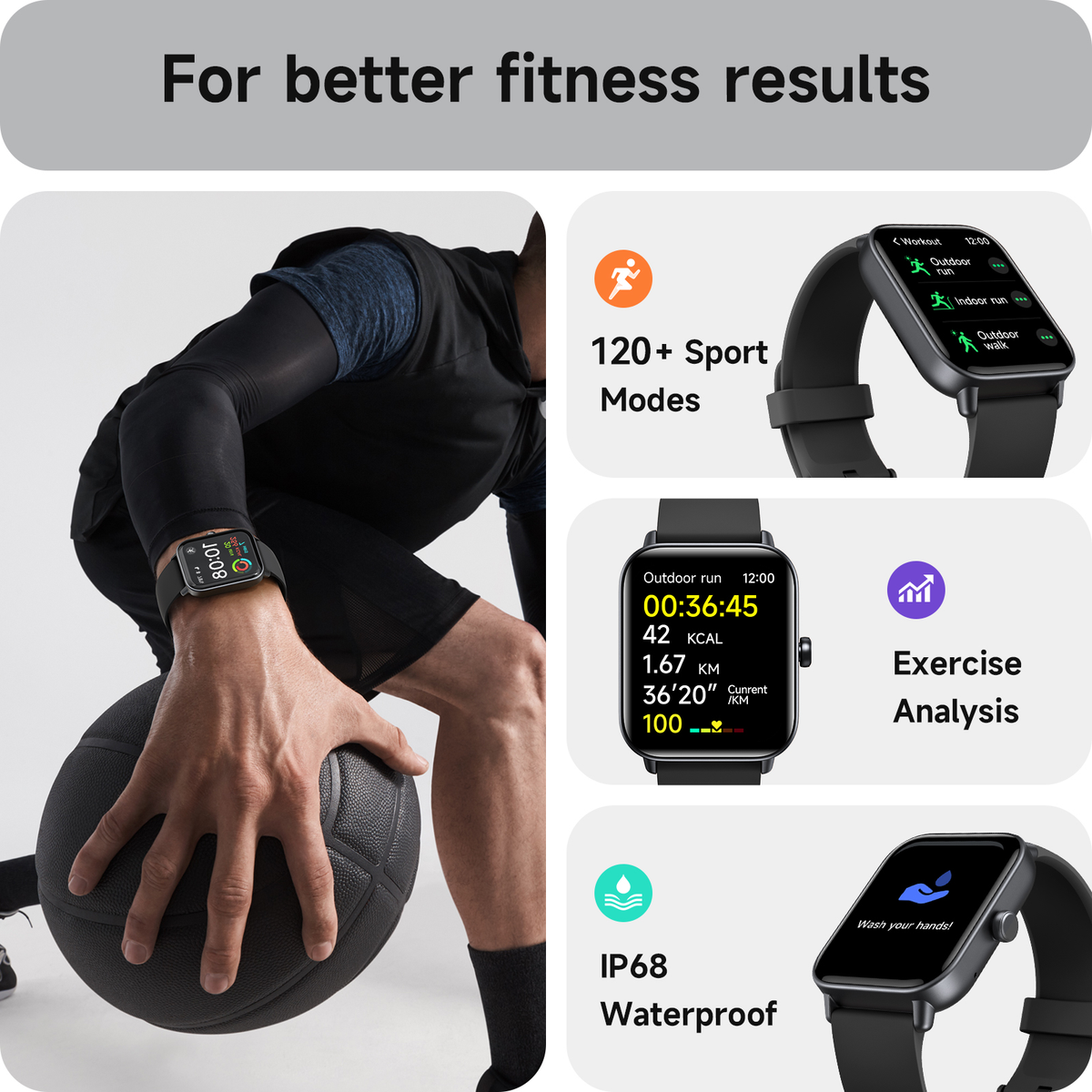 ACHOICE 1.85"HD Smart Watch for Men Women, Fits for Android and iPhone, 120+ Sports Mode Fitness Tracker, Smartwatch with Bluetooth Call/Answer, Alexa Built-in, IP68 Waterproof, for Gift Black