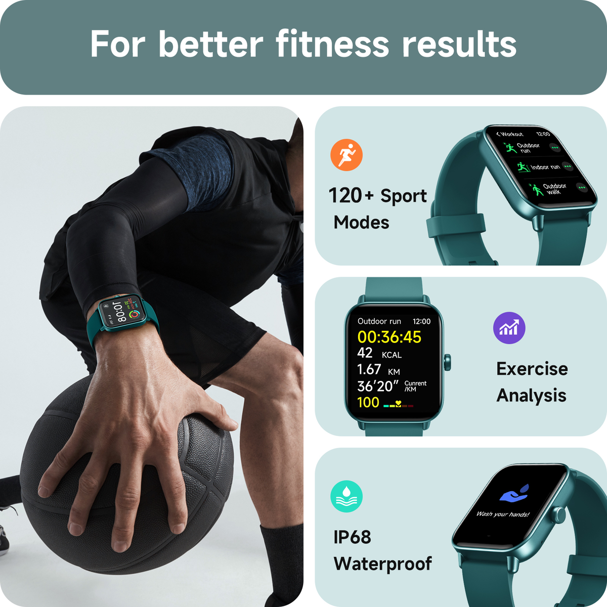 ACHOICE 1.85"HD Smart Watch for Men Women, Fits for Android and iPhone, 120+ Sports Mode Fitness Tracker, Smartwatch with Bluetooth Call/Answer, Alexa Built-in, IP68 Waterproof, for Gift Deep Green