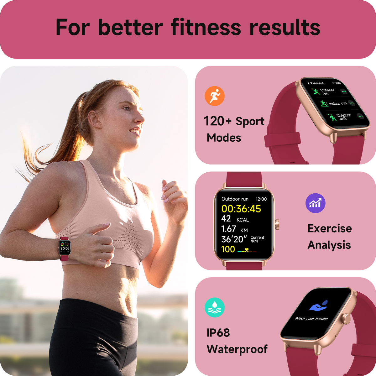 ACHOICE 1.85"HD Smart Watch for Women Men, Fits for Android and iPhone, 120+ Sports Mode Fitness Tracker, Smartwatch with Bluetooth Call/Answer, Alexa Built-in, IP68 Waterproof, for Gift Red